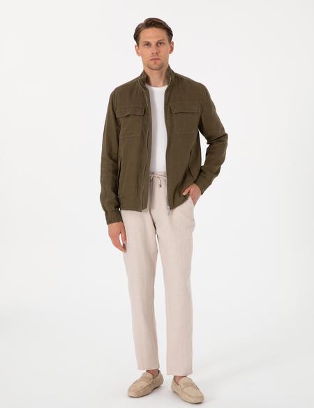 Haki Hakim Yaka Keten Mevsimlik Mont - 50302495021