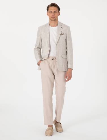 Bej Slim Fit Keten Ceket