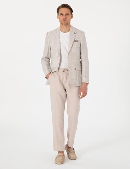 Bej Slim Fit Keten Ceket - 50303654008