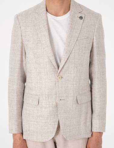 Bej Slim Fit Keten Ceket