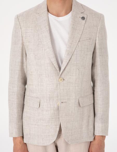 Bej Slim Fit Keten Ceket - 50303654008