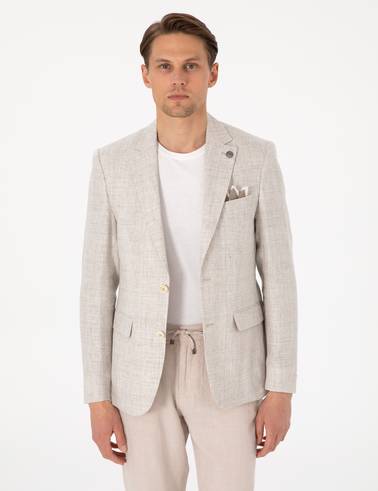 Bej Slim Fit Keten Ceket