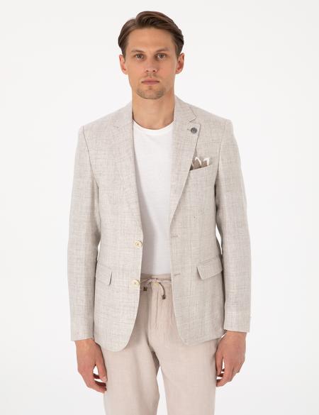 Bej Slim Fit Keten Ceket - 50303654008