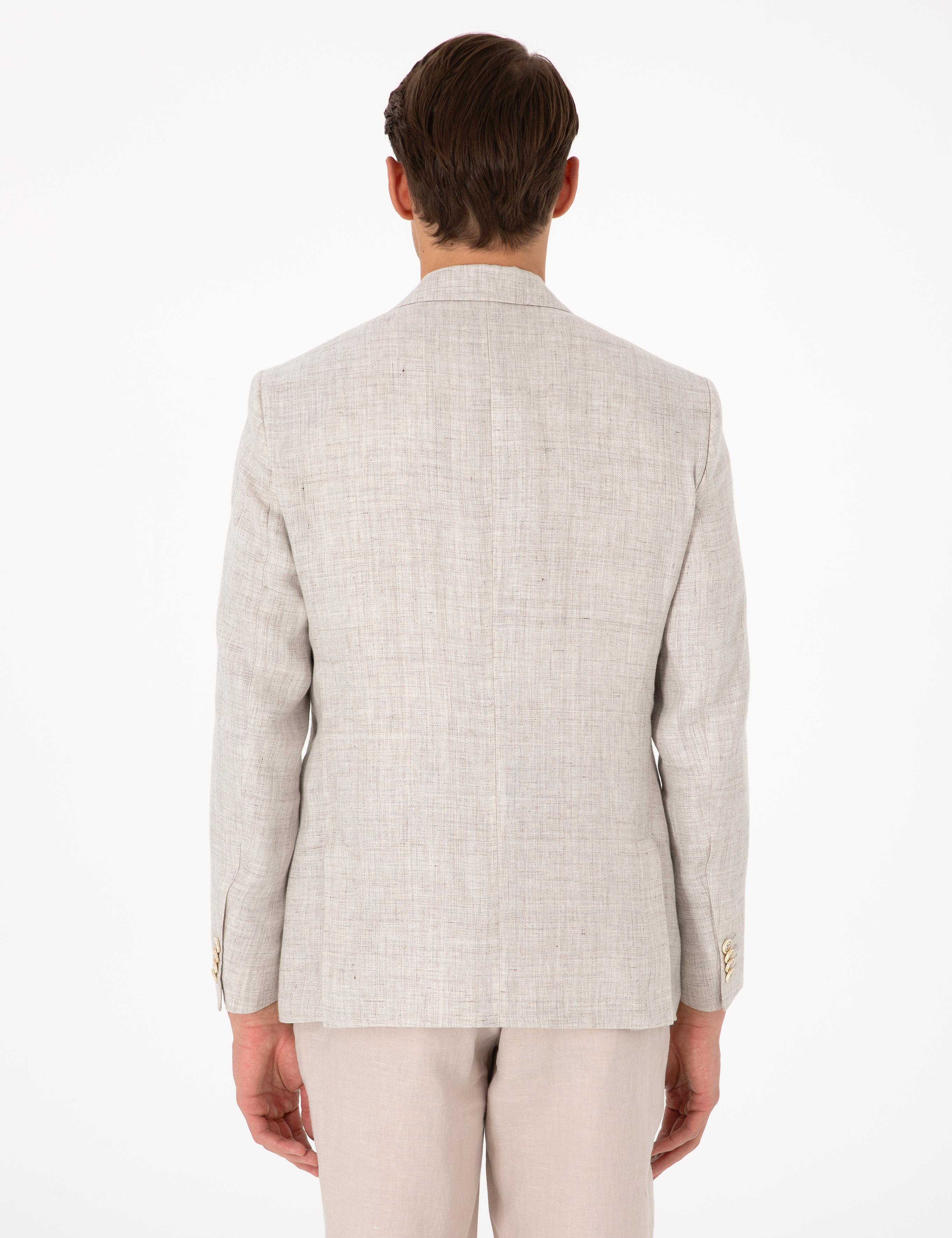 Bej Slim Fit Keten Ceket
