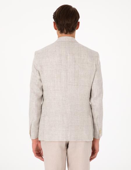 Bej Slim Fit Keten Ceket - 50303654008