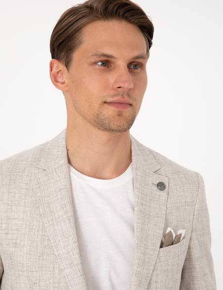 Bej Slim Fit Keten Ceket - 50303654008