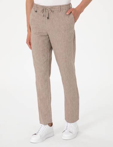 Açık Kahverengi Ex. Slim Fit Keten Karışımlı Pantolon