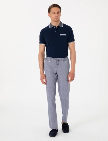 Koyu Mavi Ex. Slim Fit Keten Karışımlı Pantolon