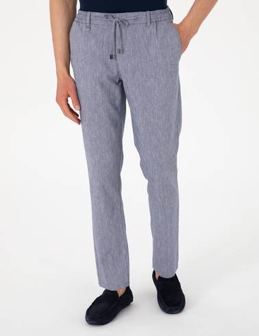 Koyu Mavi Ex. Slim Fit Keten Karışımlı Pantolon
