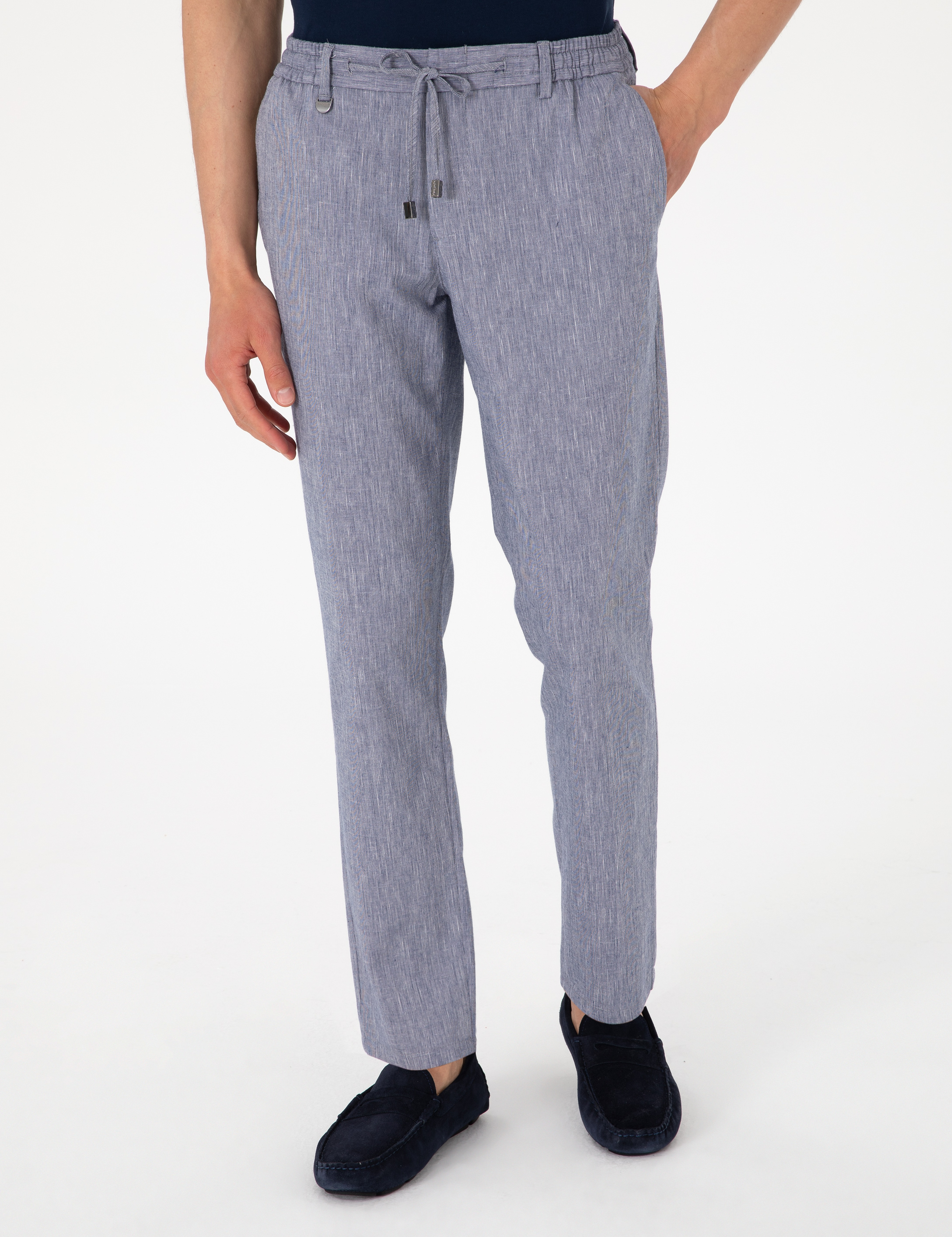 Koyu Mavi Ex. Slim Fit Keten Karışımlı Pantolon - Image 2