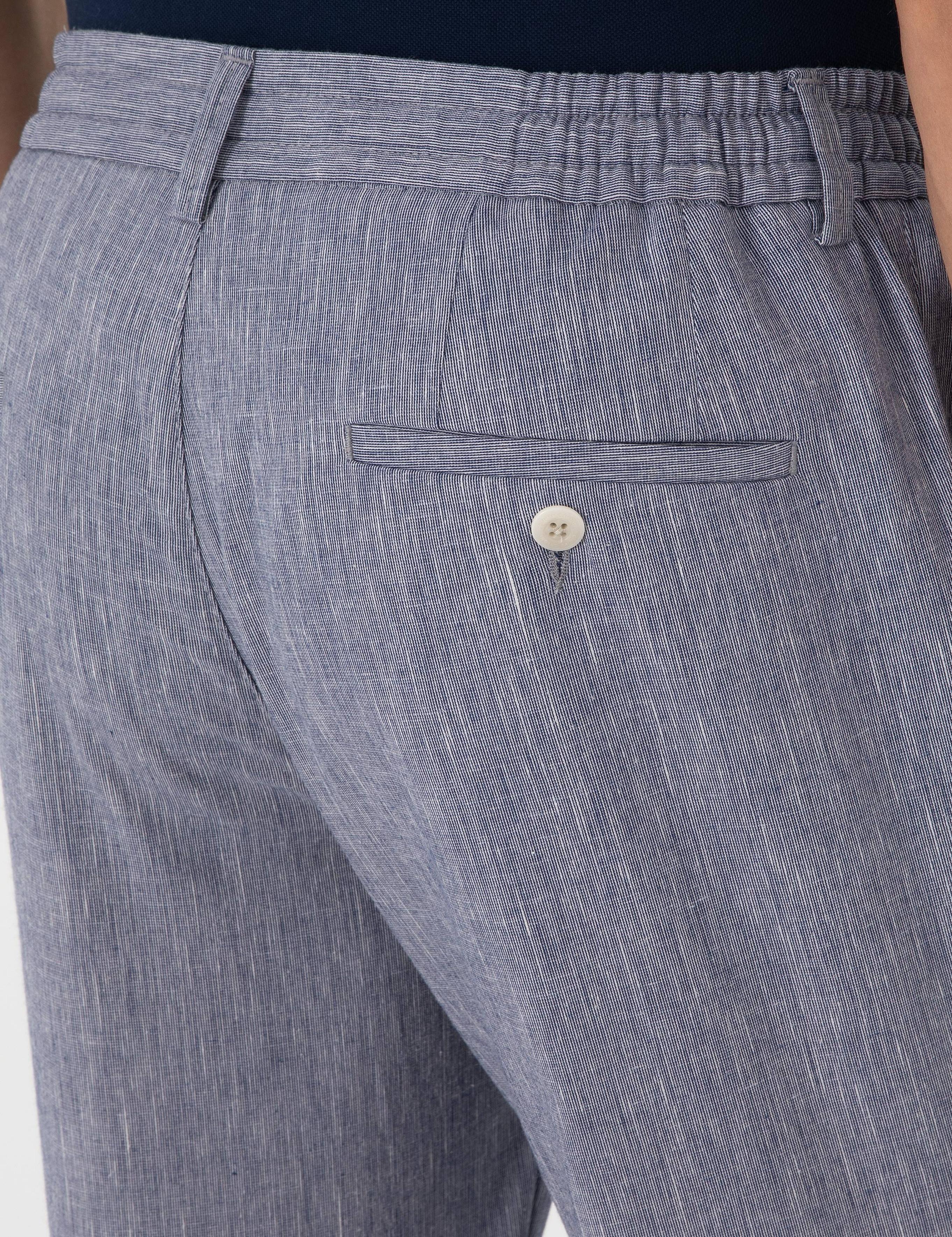 Koyu Mavi Ex. Slim Fit Keten Karışımlı Pantolon