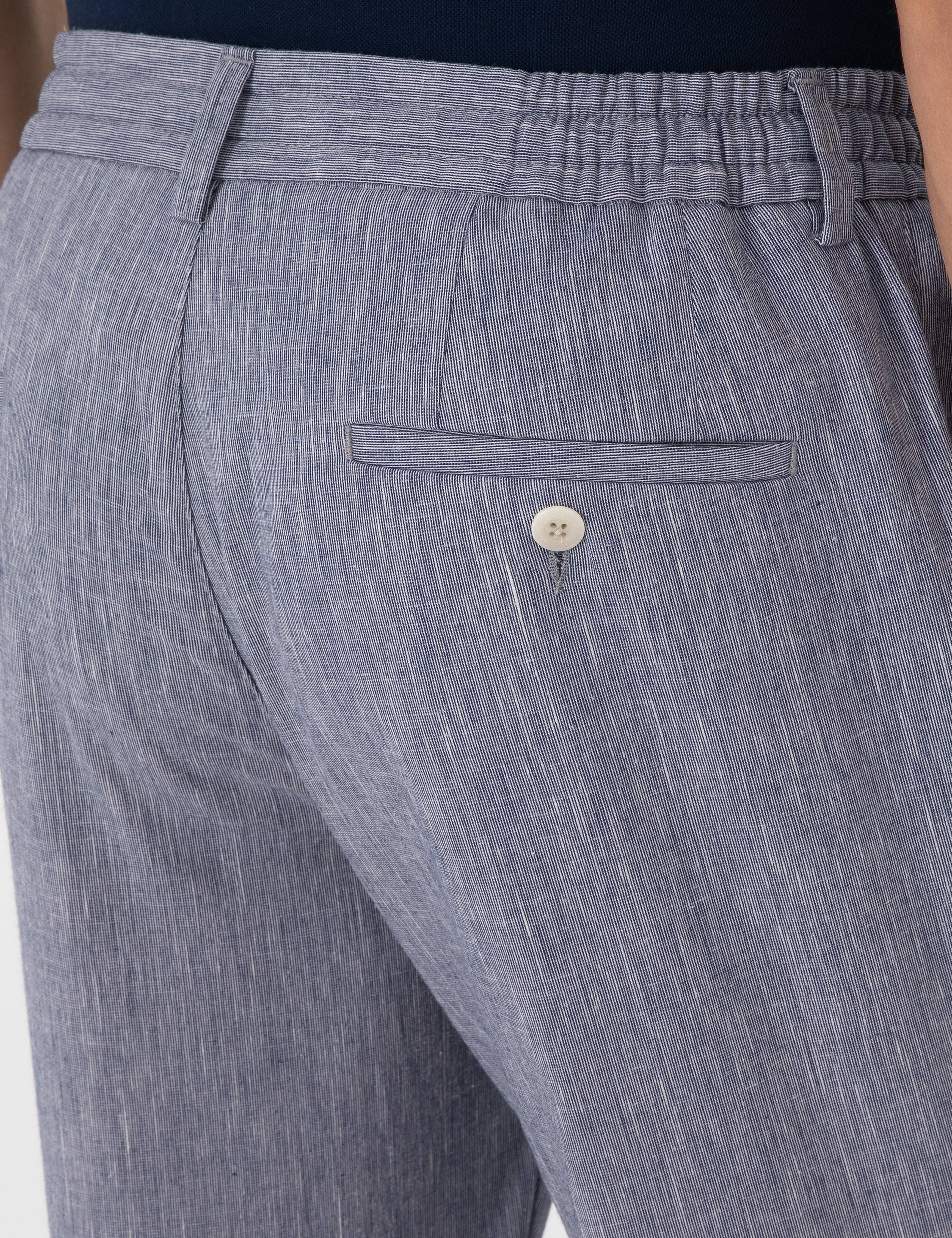 Koyu Mavi Ex. Slim Fit Keten Karışımlı Pantolon - Image 6