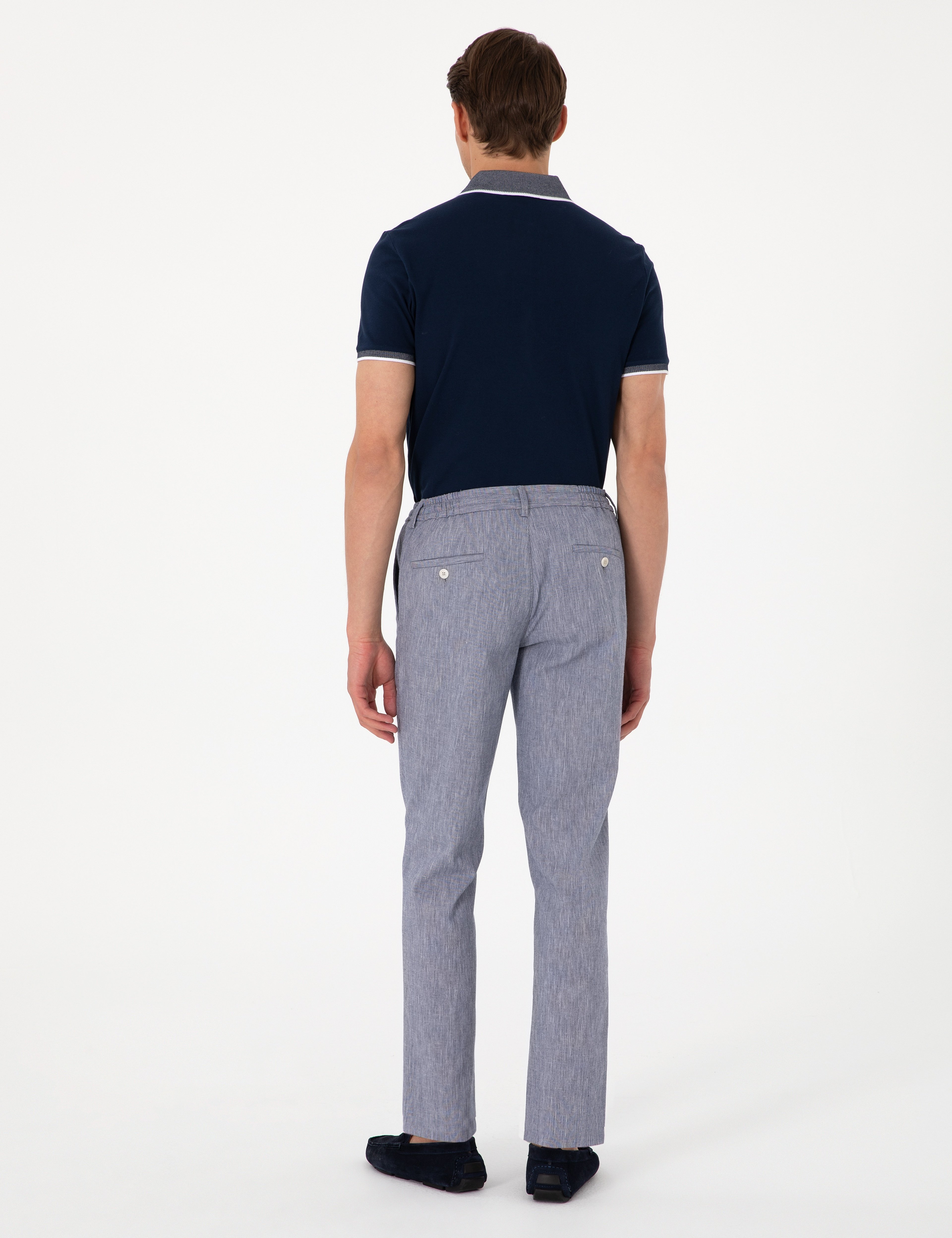 Koyu Mavi Ex. Slim Fit Keten Karışımlı Pantolon