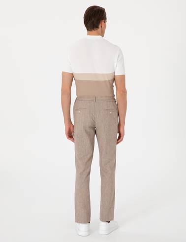 Açık Kahverengi Ex. Slim Fit Keten Karışımlı Pantolon