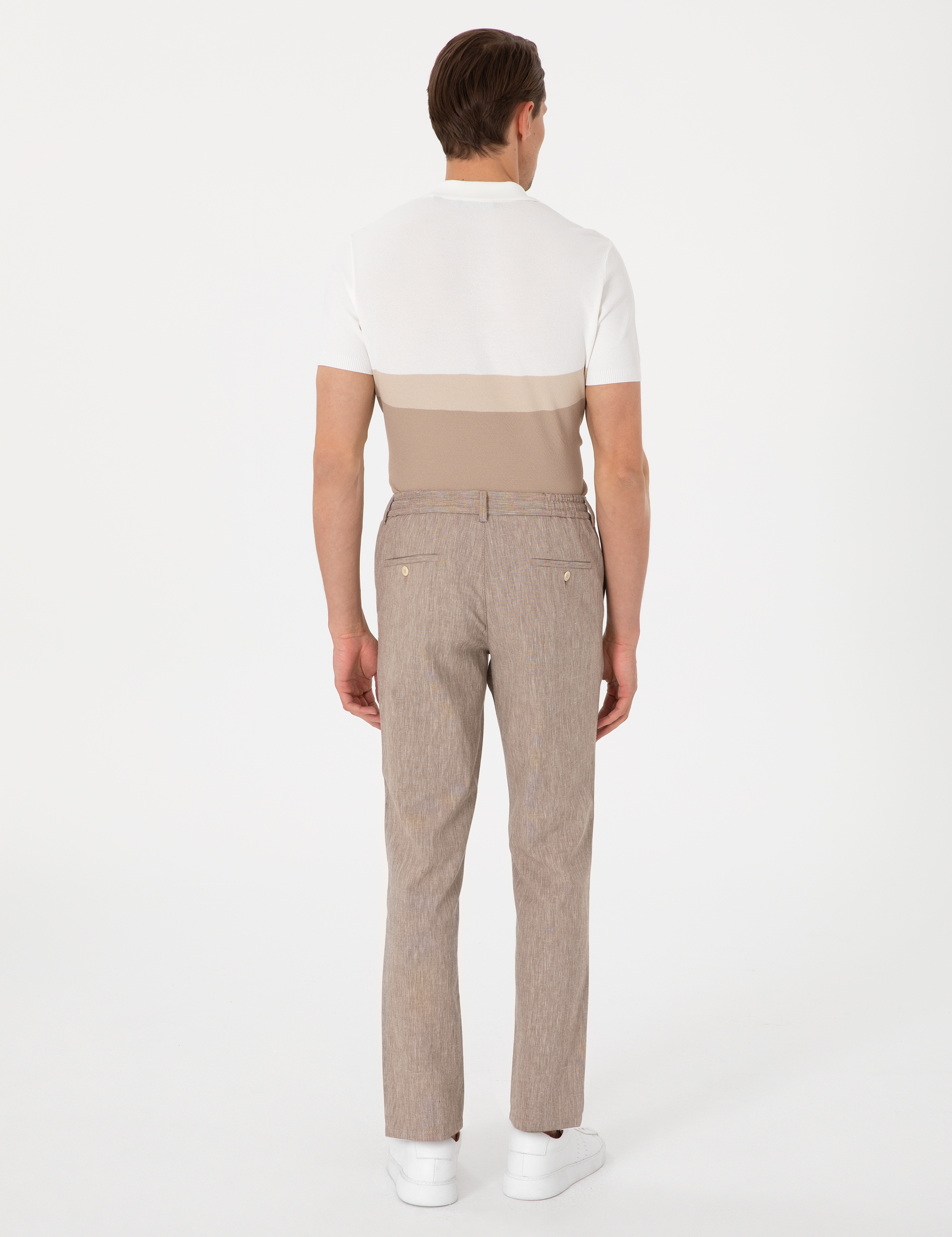 Açık Kahverengi Ex. Slim Fit Keten Karışımlı Pantolon - Image 4