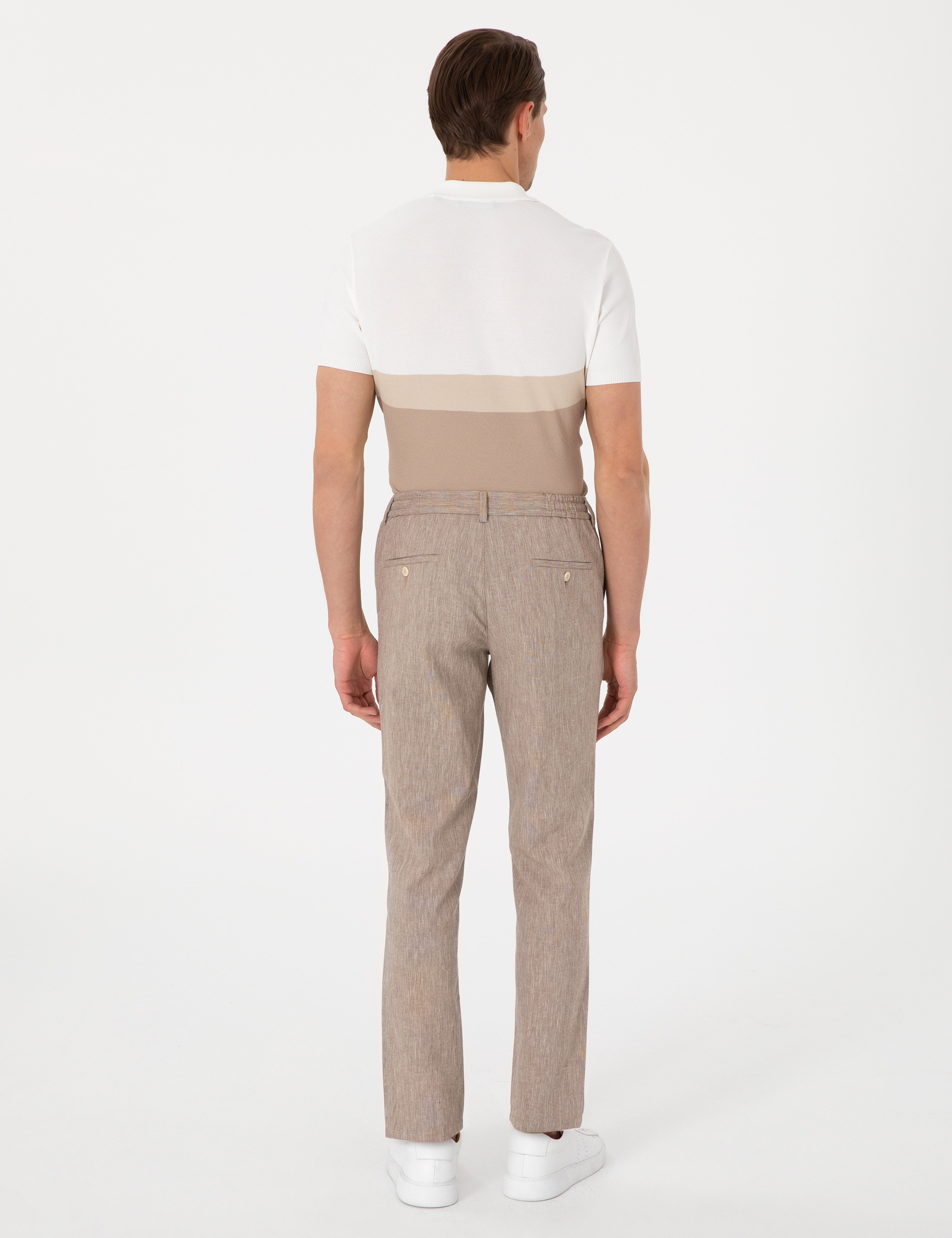 Açık Kahverengi Ex. Slim Fit Keten Karışımlı Pantolon