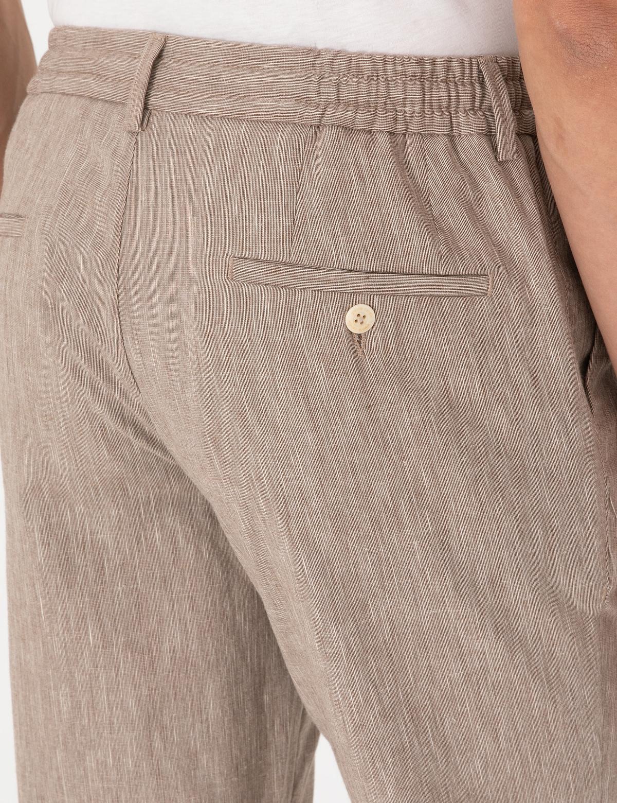 Açık Kahverengi Ex. Slim Fit Keten Karışımlı Pantolon - 50304091113