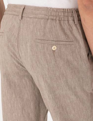 Açık Kahverengi Ex. Slim Fit Keten Karışımlı Pantolon