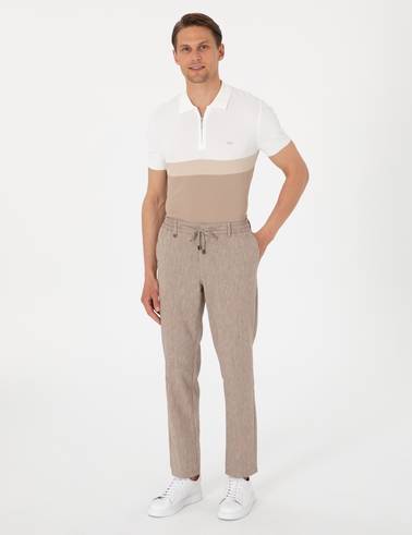 Açık Kahverengi Ex. Slim Fit Keten Karışımlı Pantolon