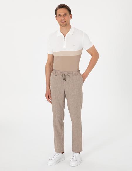Açık Kahverengi Ex. Slim Fit Keten Karışımlı Pantolon - 50304091113