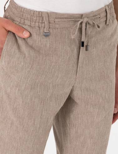 Açık Kahverengi Ex. Slim Fit Keten Karışımlı Pantolon