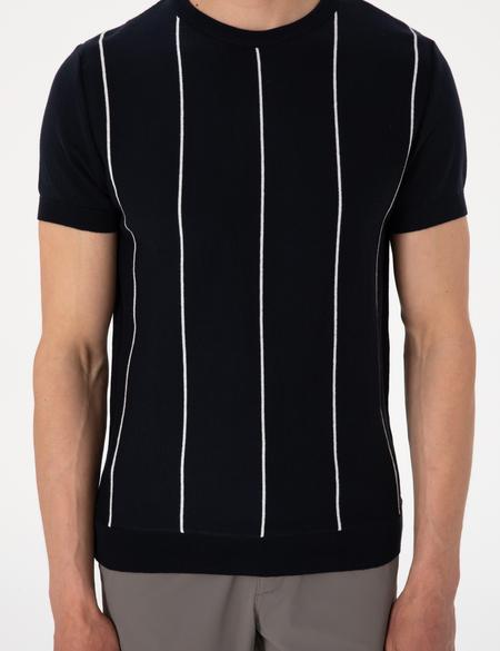 Lacivert Slim Fit  Bisiklet Yaka Çizgili Triko Tişört - 50307332001