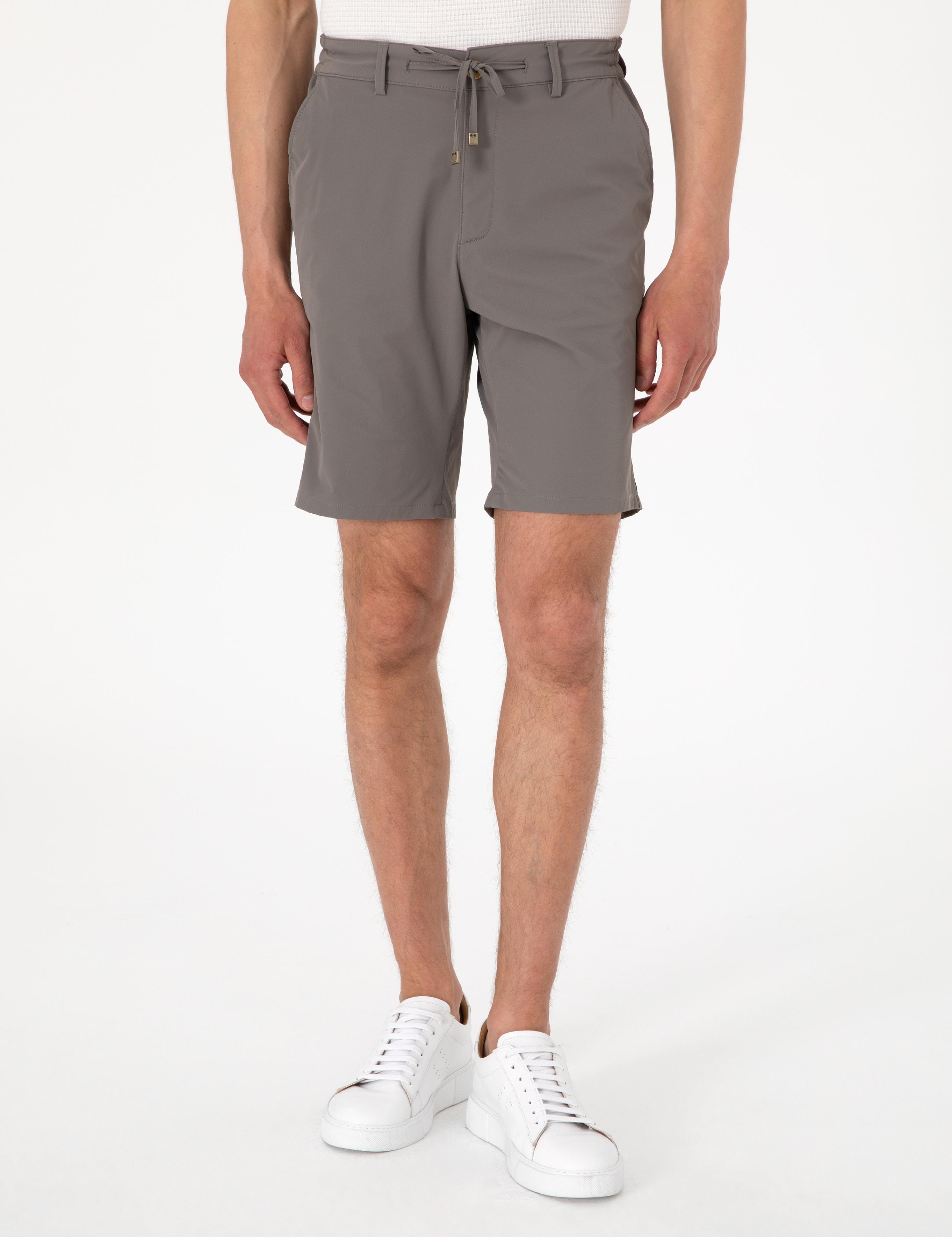 Vizon Slim Fit Beli Lastikli Bağcıklı Dokuma Şort