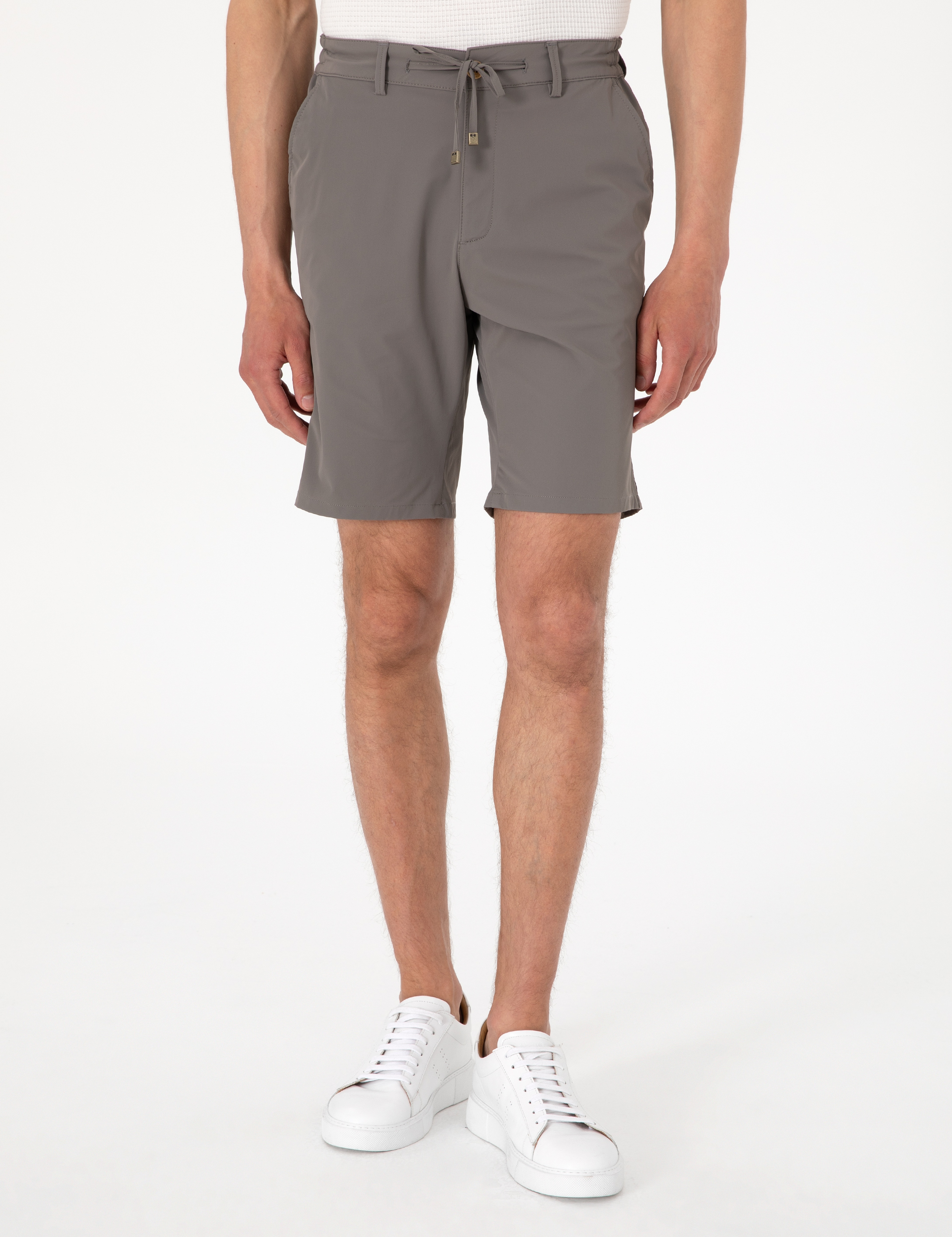 Vizon Slim Fit Beli Lastikli Bağcıklı Dokuma Şort - Image 2