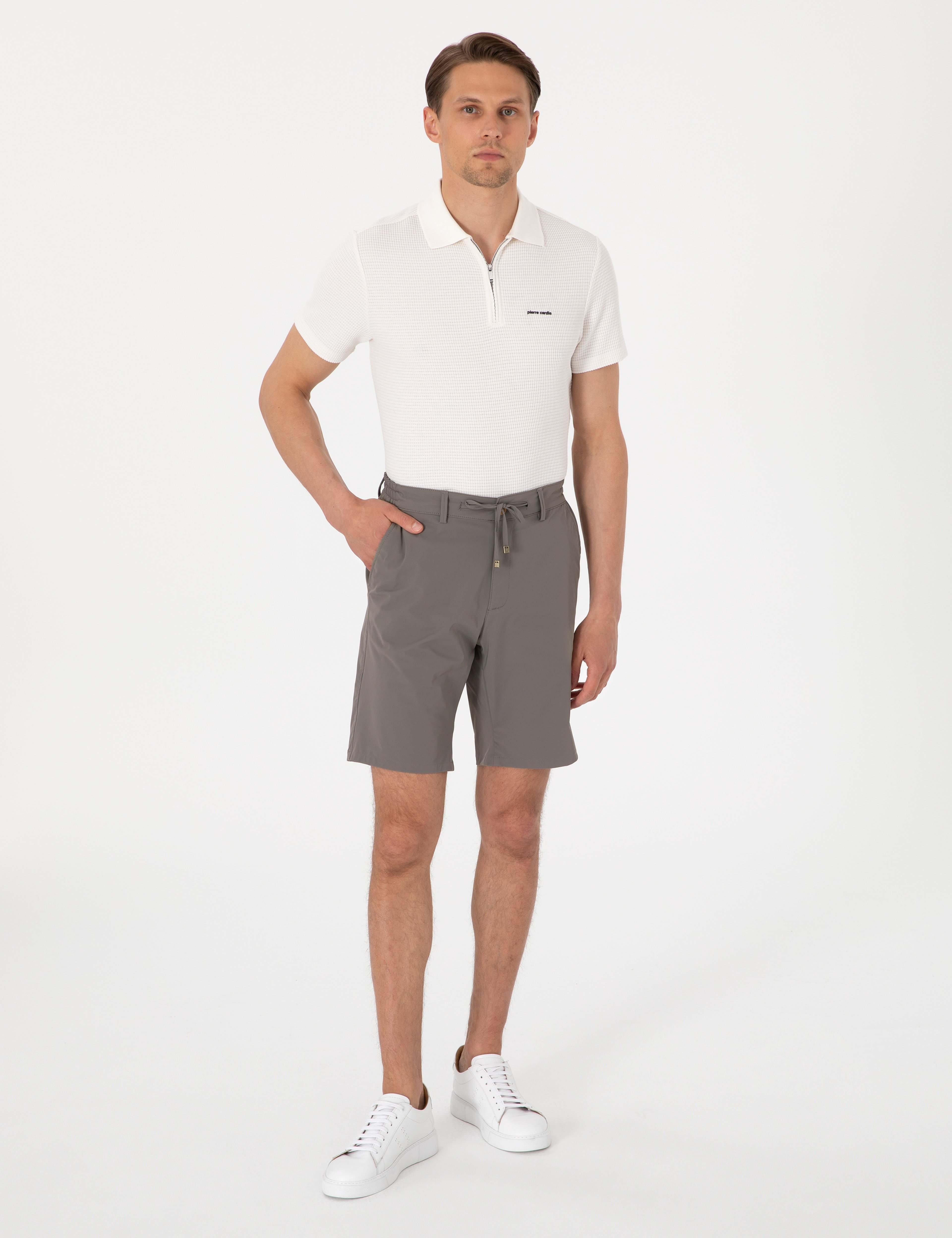 Vizon Slim Fit Beli Lastikli Bağcıklı Dokuma Şort