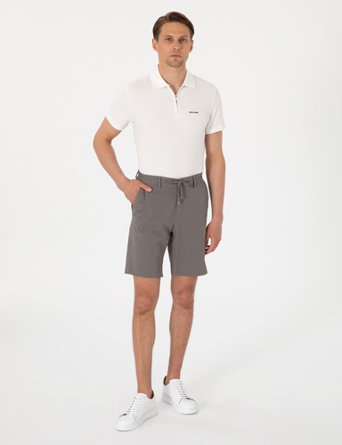 Vizon Slim Fit Beli Lastikli Bağcıklı Dokuma Şort