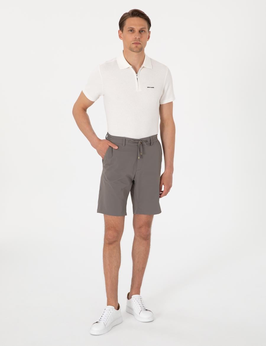 Vizon Slim Fit Beli Lastikli Bağcıklı Dokuma Şort