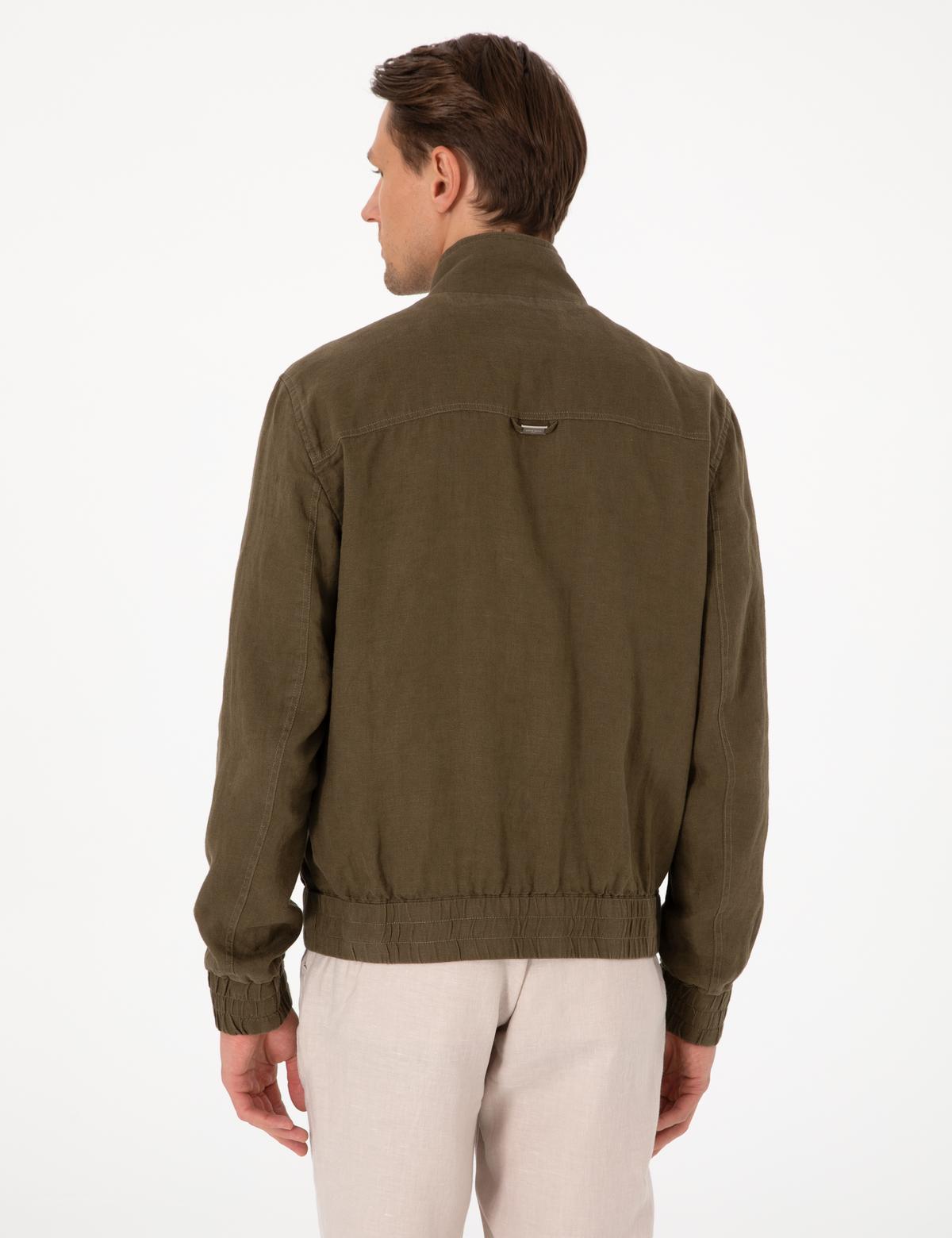 Haki Hakim Yaka Keten Mevsimlik Mont - 50302495021