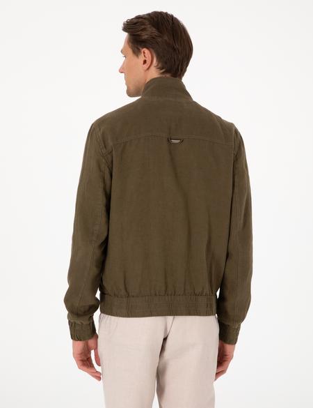 Haki Hakim Yaka Keten Mevsimlik Mont - 50302495021