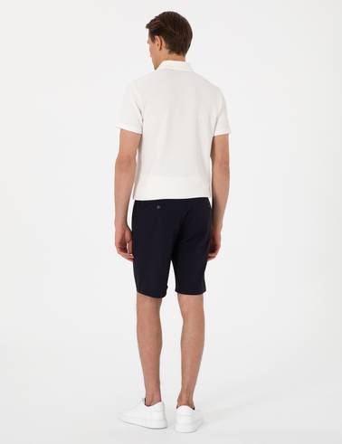 Lacivert Slim Fit Beli Lastikli Bağcıklı Dokuma Şort