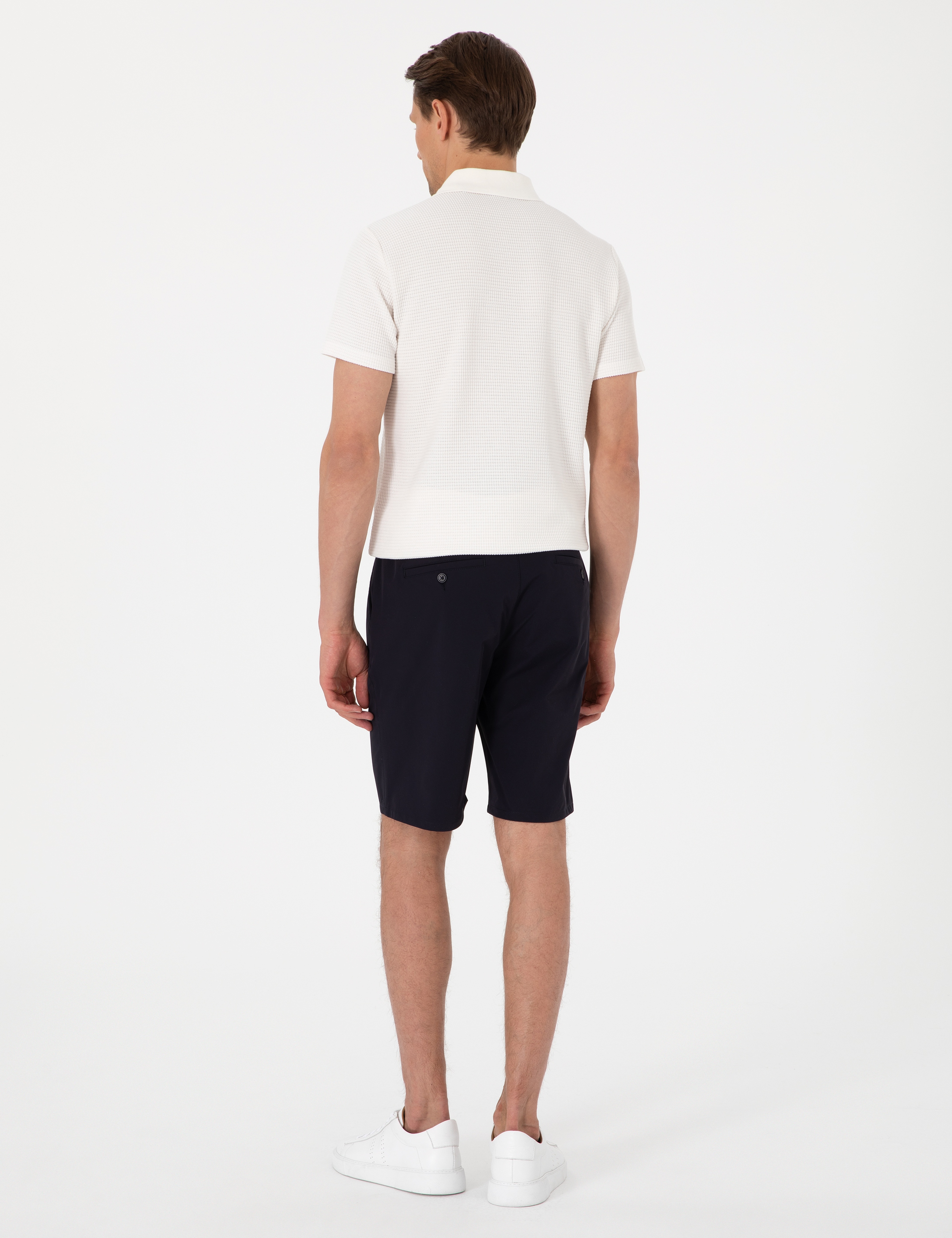 Lacivert Slim Fit Beli Lastikli Bağcıklı Dokuma Şort - Image 4