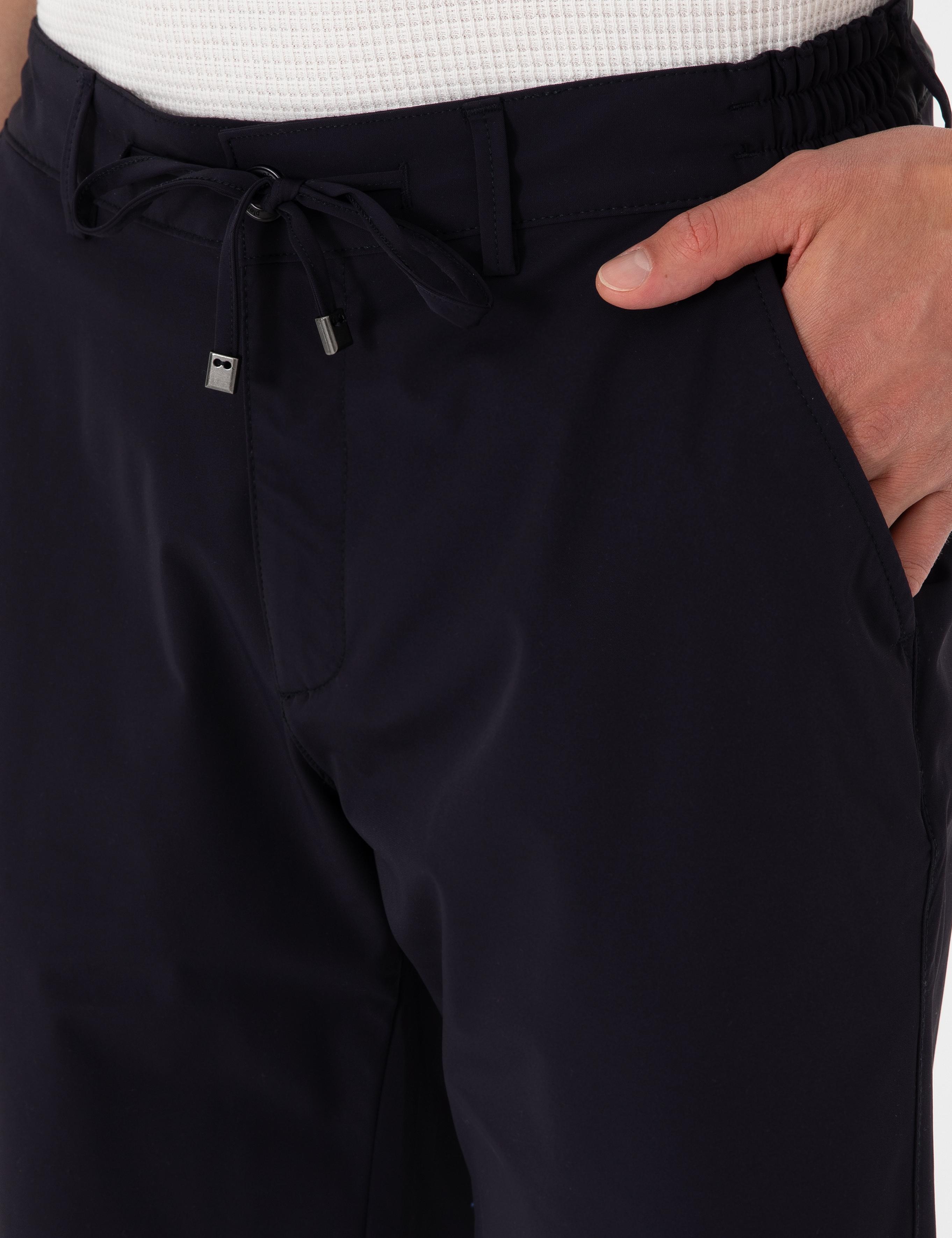 Lacivert Slim Fit Beli Lastikli Bağcıklı Dokuma Şort