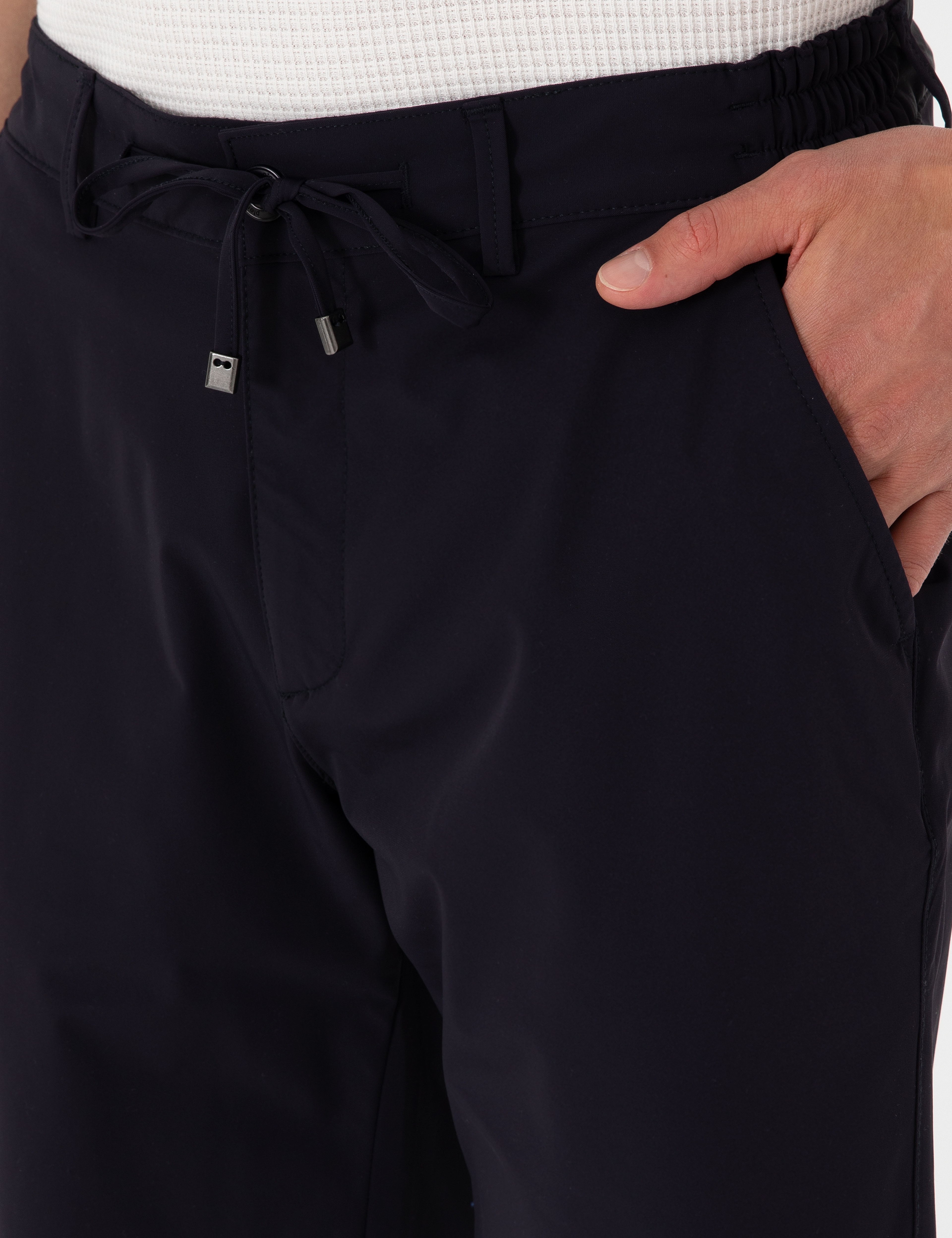 Lacivert Slim Fit Beli Lastikli Bağcıklı Dokuma Şort - Image 5