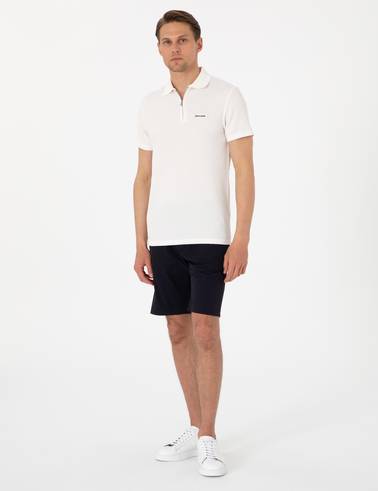 Lacivert Slim Fit Beli Lastikli Bağcıklı Dokuma Şort