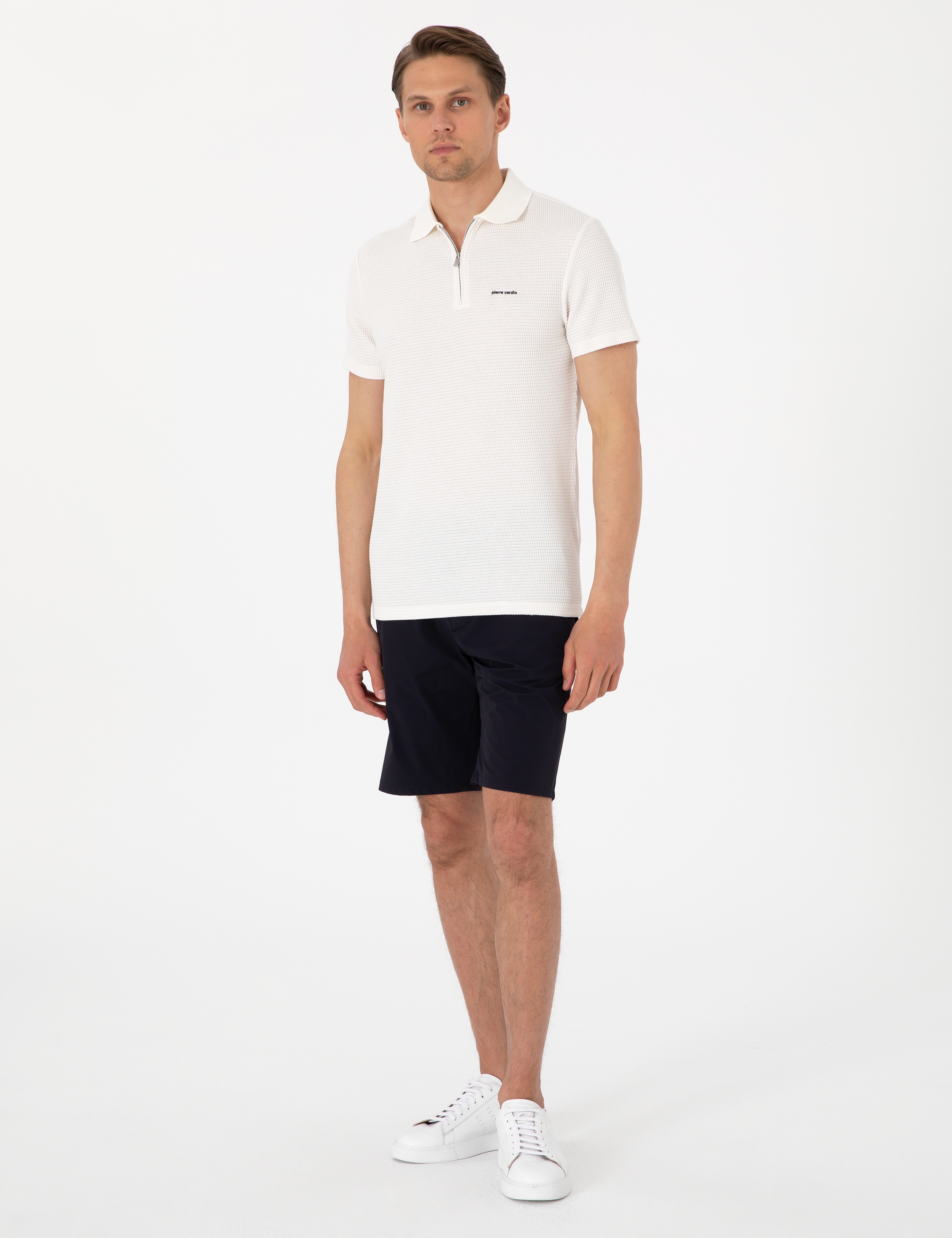 Lacivert Slim Fit Beli Lastikli Bağcıklı Dokuma Şort - Image 3