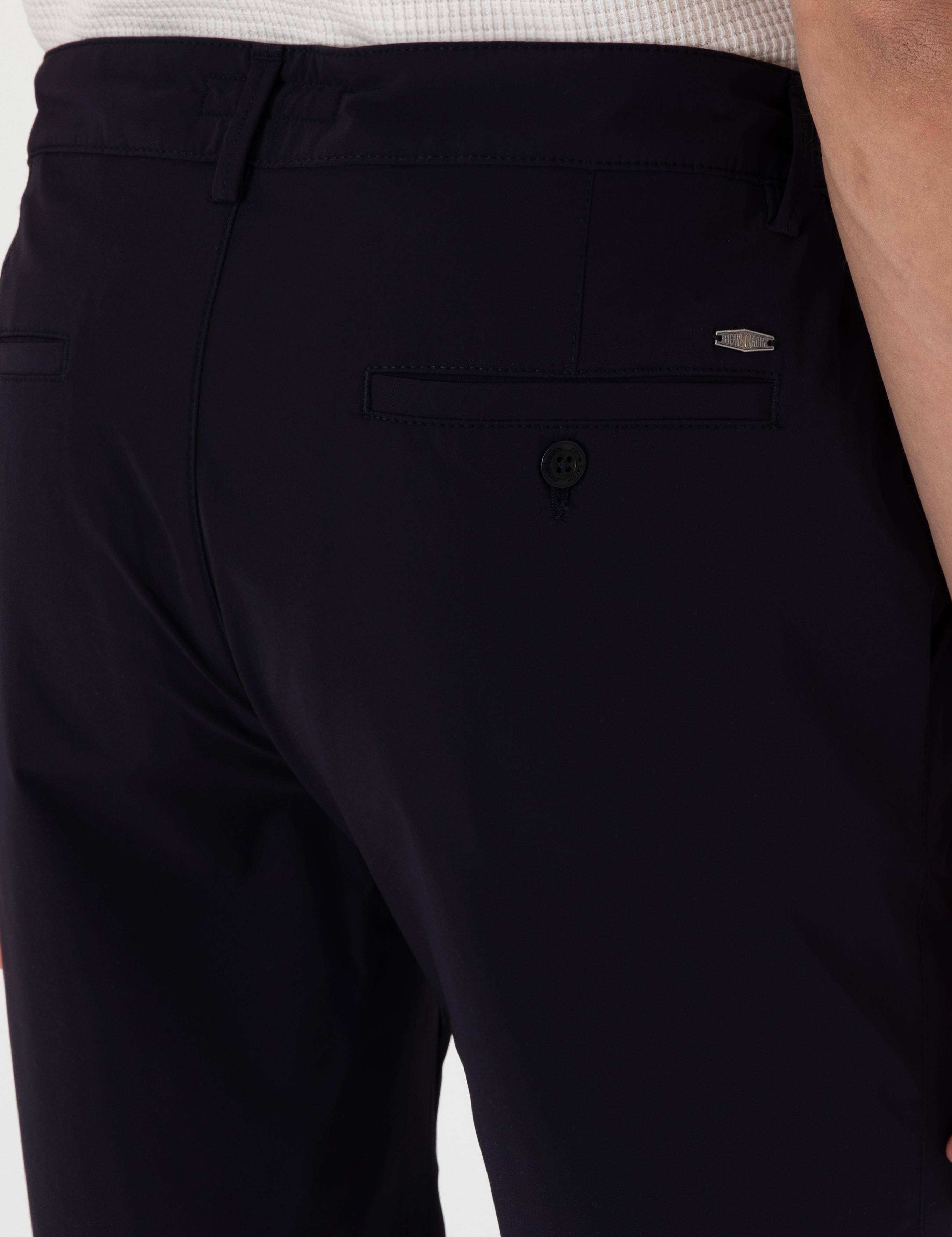 Lacivert Slim Fit Beli Lastikli Bağcıklı Dokuma Şort