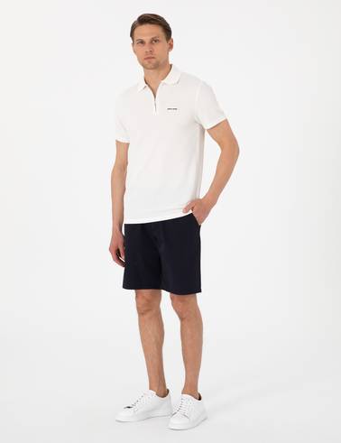 Lacivert Slim Fit Beli Lastikli Bağcıklı Dokuma Şort
