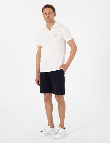 Lacivert Slim Fit Beli Lastikli Bağcıklı Dokuma Şort