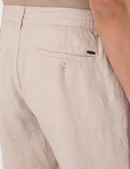 Bej Carrot Fit %100 Keten Beli Lastikli İpli Kanvas Pantolon - 50301811181