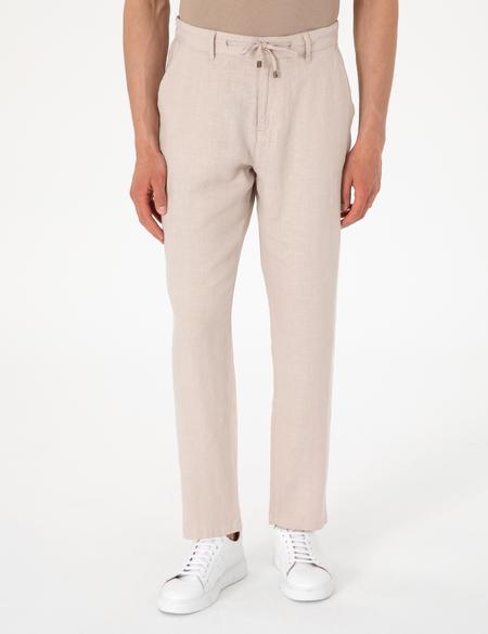 Bej Carrot Fit %100 Keten Beli Lastikli İpli Kanvas Pantolon - 50301811181