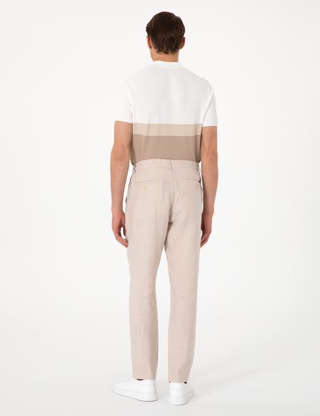 Bej Carrot Fit %100 Keten Beli Lastikli İpli Kanvas Pantolon - 50301811181