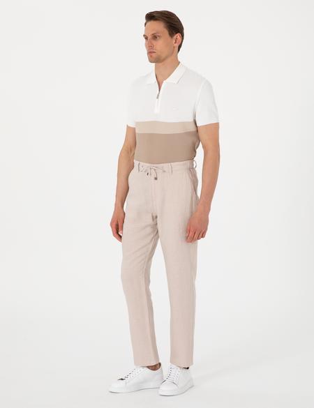 Bej Carrot Fit %100 Keten Beli Lastikli İpli Kanvas Pantolon - 50301811181