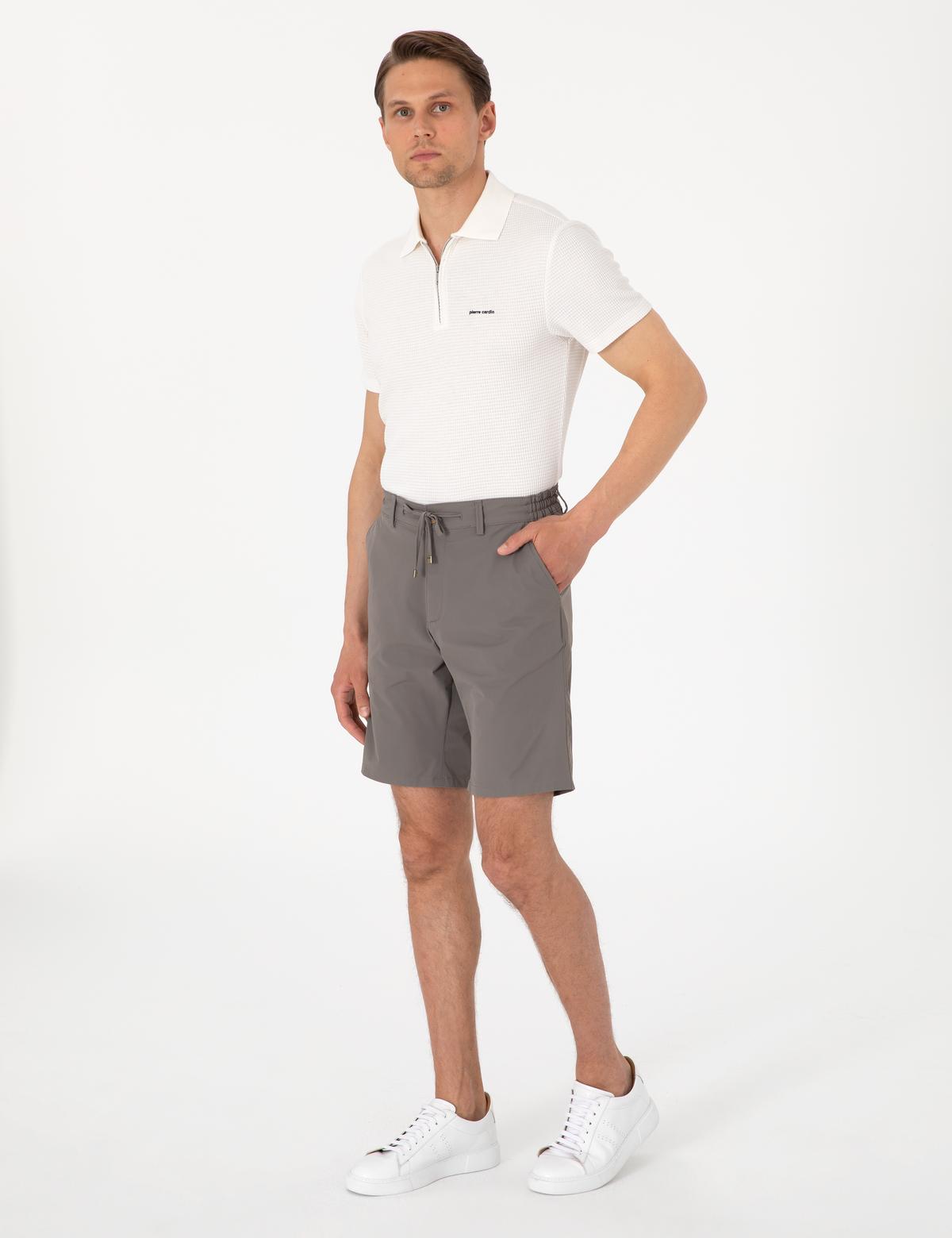 Vizon Slim Fit Beli Lastikli Bağcıklı Dokuma Şort - 50305901029