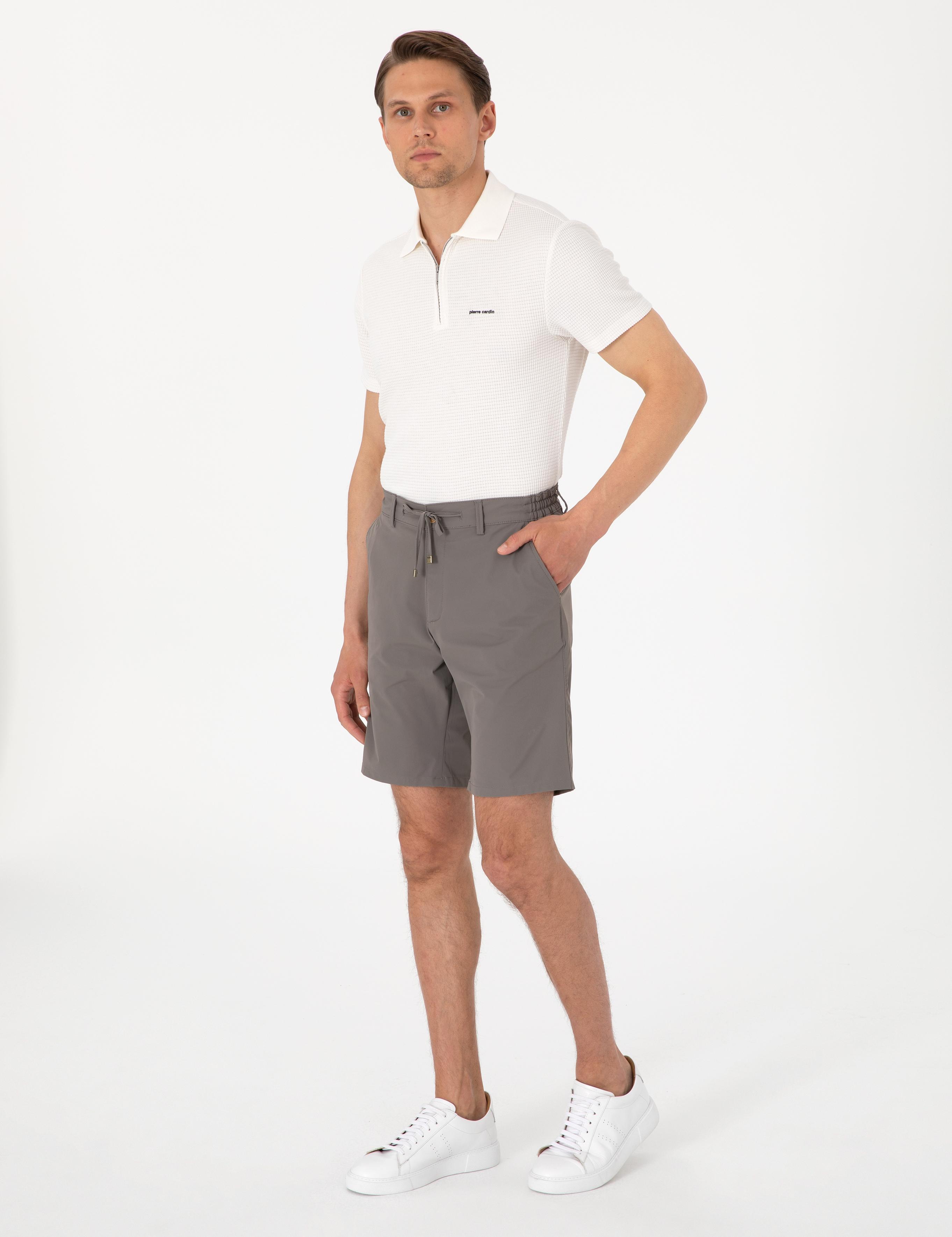 Vizon Slim Fit Beli Lastikli Bağcıklı Dokuma Şort