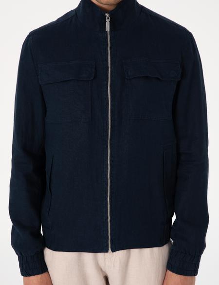 Lacivert Hakim Yaka Keten Mevsimlik Mont - 50302495030