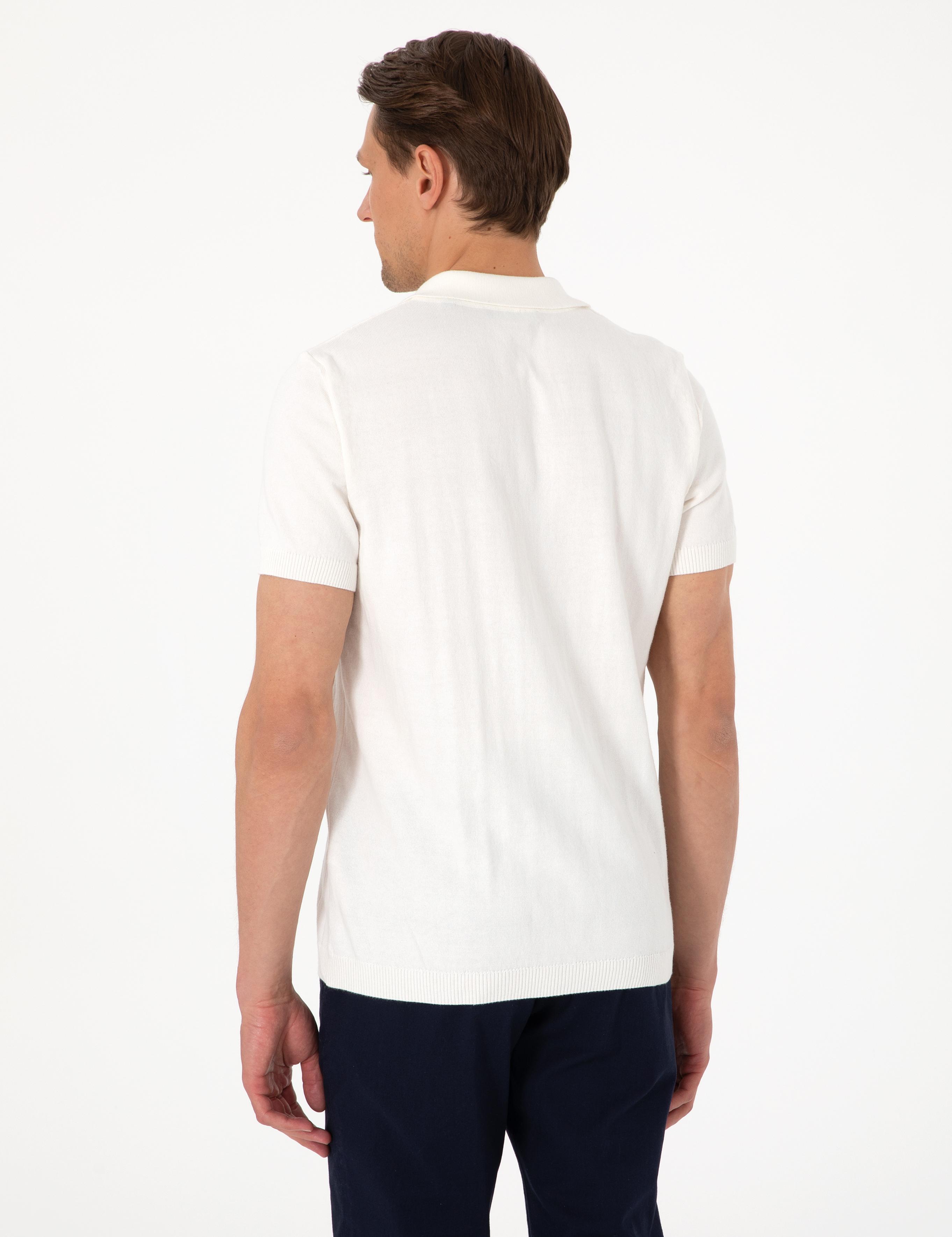 Ekru Slim Fit %100 Pamuk Polo Yaka Triko Tişört